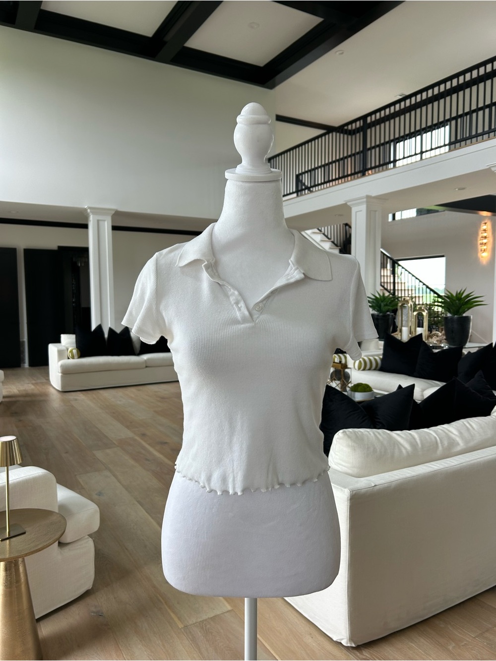 wild fable White Ribbed Polo Crop Top